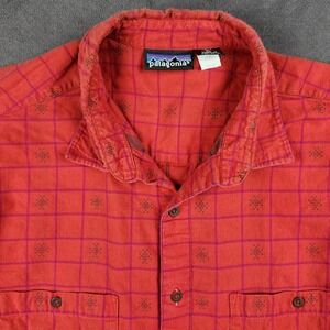 Vintage Patagonia Flannel Shirt Mens XL Red Plaid Geometric Long Sleeve Button